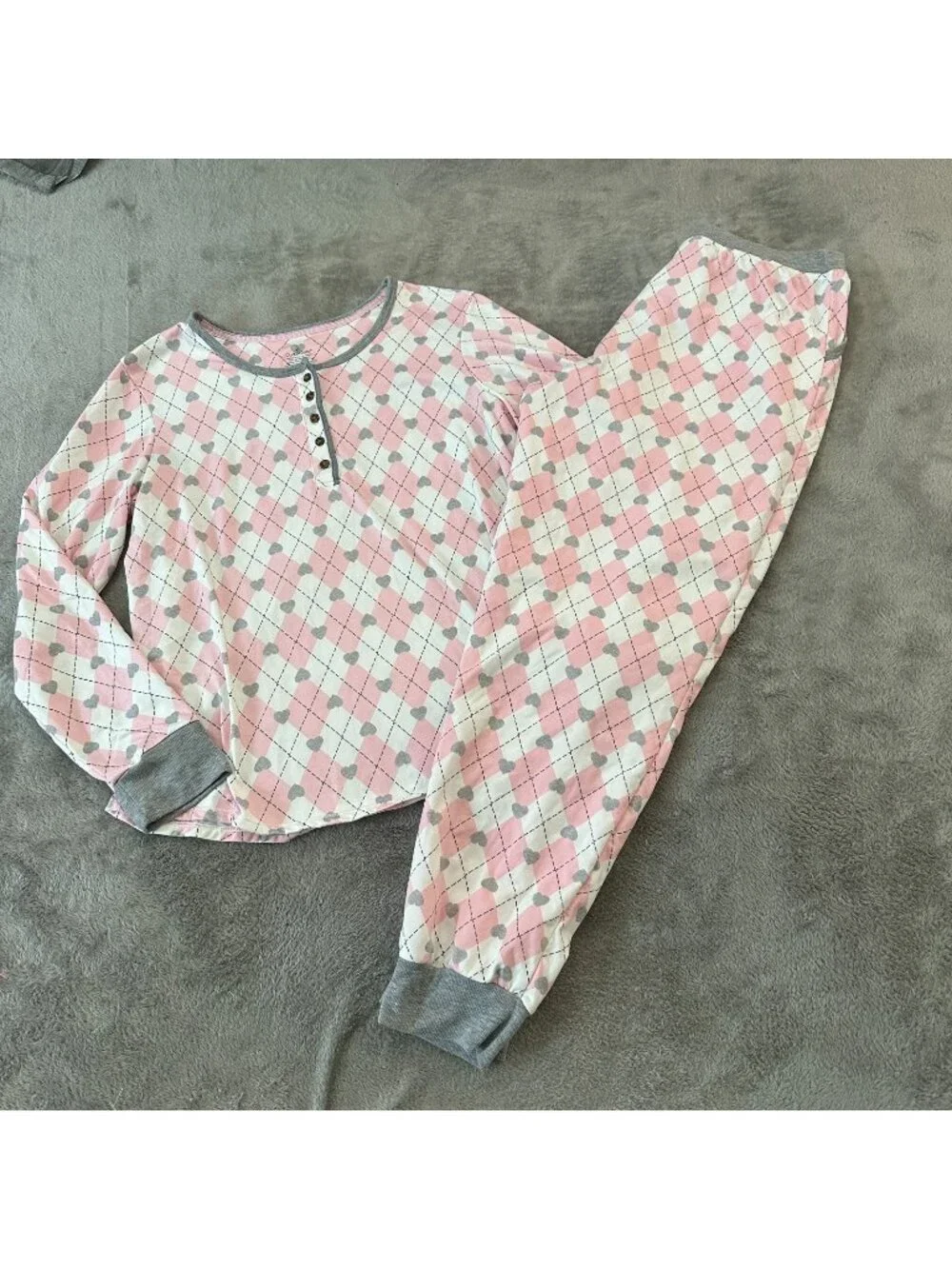 CuddlDuds Cuddl Duds Pajamas Set Pink Hearts Women's MEDIUM Pants Shirt